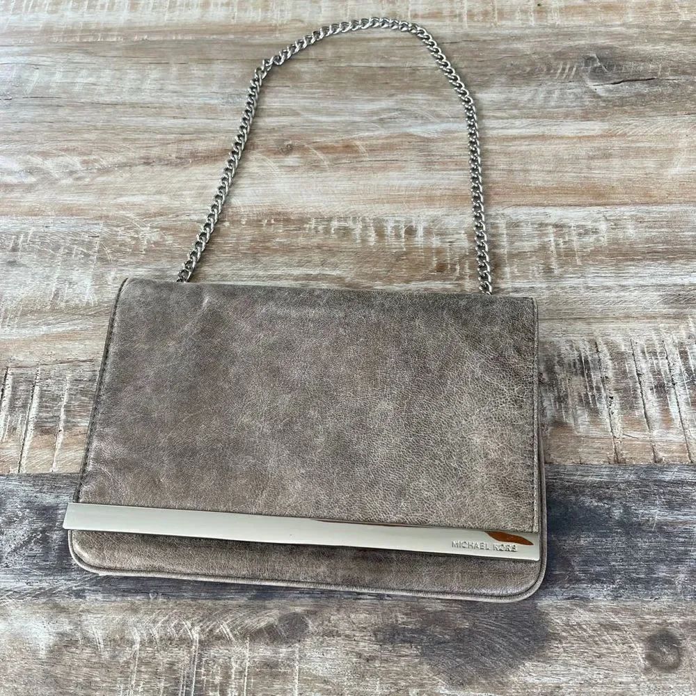 Michael Kors silver pewter gray chain bag clutch
